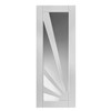 Aurora White Primed Glazed 35x1981x610mm internal door features a bold retro-style sunshine pattern that will make a statement in any room throughout your home. This door benefits from solid core construction. It is suitable for Pocket Door System.