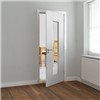 Axis White Primed Glazed 35x1981x762mm Internal Door features wide shaker panel, white primed and clear flat safety glass. This door benefits from solid core construction. It is suitable for Pocket Door System.