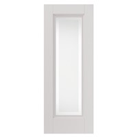 Belton white primed etched glazed 35x1981x838mm internal door is comprised of etched inner glazed panel with a clear perimeter and decorative flush mouldings. This door benefits from solid core construction.