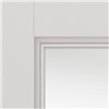 Catton White Primed Clear Glazed 35x1981x610mm internal door is comprised of clear flat safety glass panels with decorative flush mouldings.  This door benefits from solid core construction.