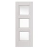 Catton White Primed Clear Glazed 35x1981x686mm internal dooris comprised of clear flat safety glass panels with decorative flush mouldings.  This door benefits from solid core construction.