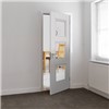 Catton White Primed Clear Glazed 35x1981x838mm internal door is comprised of clear flat safety glass panels with decorative flush mouldings.  This door benefits from solid core construction.