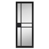 City Black Painted Clear Glazed 35x1981x686mm Internal Door features Contemporary art deco style door design. This door is comprised of clear flat safety glass, constructed with individual panes of glass for added stability.
