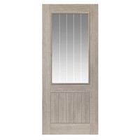 Colorado Clear Glazed 35x1981x762mm Internal Door features Pre-finished laminate with grey coloured wood effect and it is comprised of clear flat safety glass with etched lines and raised beading. Grooved cottage style central panel. Uniform finish makes it ideal for matching. This door benefits from a semi-solid core construction.