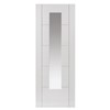 Emral White Prefinished Glazed 35x1981x686mm contemporary internal door features clear flat safety glass and 5 ladder style panels. This door benefits from standard core construction.