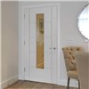Emral White Prefinished Glazed 35x1981x686mm contemporary internal door features clear flat safety glass and 5 ladder style panels. This door benefits from standard core construction.