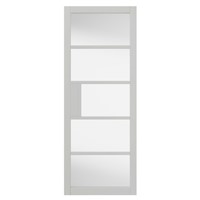 Metro White Painted Clear Glazed 35x1981x610mm internal door is perfect for &#39;industrial style&#39; interiors because of its contemporary ladder style door design. It comes with white painted finish. This door benefits from solid construction.