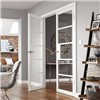 Metro White Painted Clear Glazed 35x1981x610mm internal door is perfect for &#39;industrial style&#39; interiors because of its contemporary ladder style door design. It comes with white painted finish. This door benefits from solid construction.