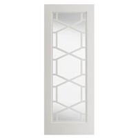 Quartz White Primed Glazed 35x1981x686mm internal door comes with geometric hexagonal pattern. This door benefits from solid core construction. It is white primed. White internal doors offer simple, timeless and minimalist look that complements almost any interior.
