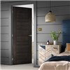 Tigris Cinza 35x1981x610mm laminate door comes with dark grey coloured wood effect making it suitable for contemporary look. Uniform finish makes it ideal for matching your colour scheme. This door benefits from  semi-solid core construction. It is suitable for Pocket Door System.