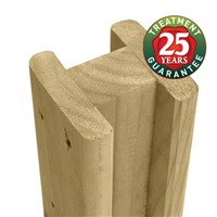 This 1.5m slotted intermediate fence post is 100mm x 100mm in a nominal planed finish with two 54mm x 25mm slots to enable panels from our Jacksons range to be easily slotted into position. Suitable for a fence height of 0.75 or 0.95 metres.The unique, accredited, Jakcure&#174; treatment process allows Jacksons to guarantee their timber fencing for 25 years against wood-boring pest, and wet or dry rot.