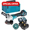 This Makita angle grinder is a 115mm, slide switch, variable speed angle grinder powered by 18V LXT lithium-ion battery. See product details for kit content.
