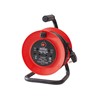 The Faithfull Open Drum Cable Reel is equipped with twin 240V sockets. The cable, 1.25mm&#178;, is fitted with a standard 240V plug. In order to enhance safety, the reel is equipped with a thermal overload protection system, which effectively prevents overheating and potential damage to the cable during usage. The heavy-duty plastic drum is securely mounted on a robust steel frame, featuring a textured grip to ensure user comfort. Complies to BS EN 61242.