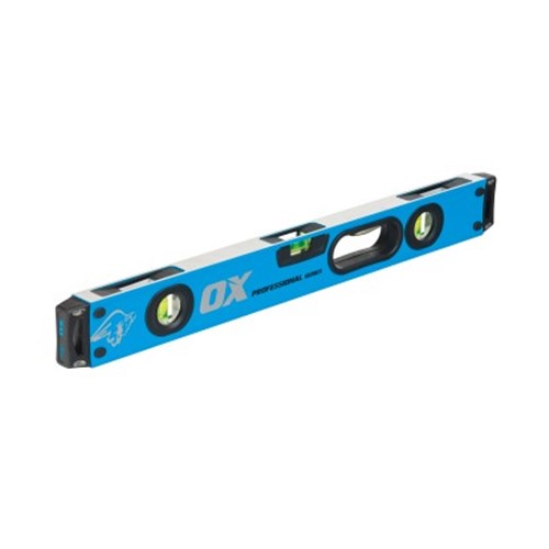 Our Ox Pro 900mm (3ft) spirit level is one of the most robust on the market and our most popular with all tradesmen. It features a unique dual view making it easy to read from any angle, shock proof end caps which help prevent damage if dropped and silicone air cushioned handles for ease of handling.