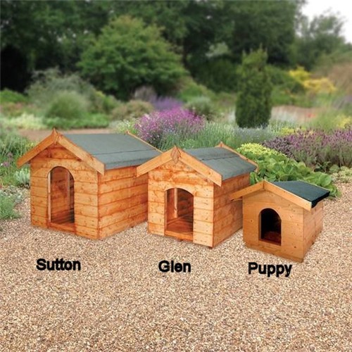 The Puppy dog kennel is our smallest dog kennel at 0.64m long by 0.50m wide by 0.54m high and comes as a flat pack which is easily assembled. It comes complete with all the fixings you will need together with the felt for the roof.