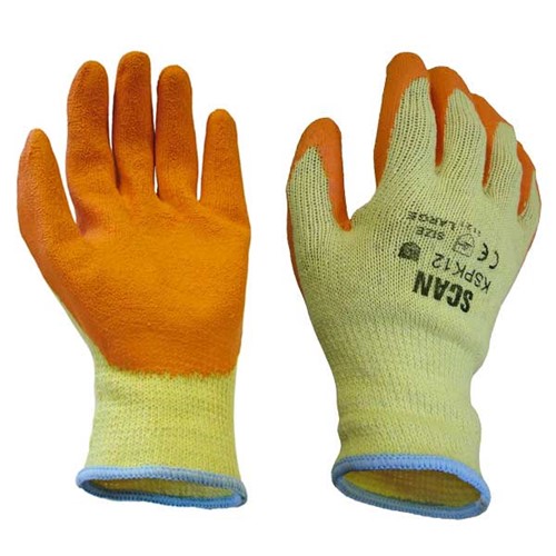 Builders Orange Latex Coated Gloves Size Large