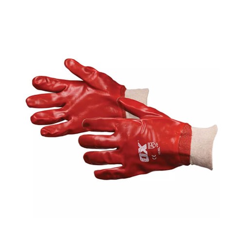 Ox Red PVC Knit Wrist Gloves